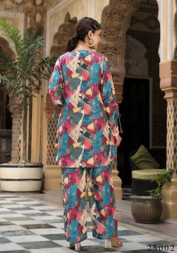 Women's Bohemian Multi Muslin Co-ord Set with Abstract Print