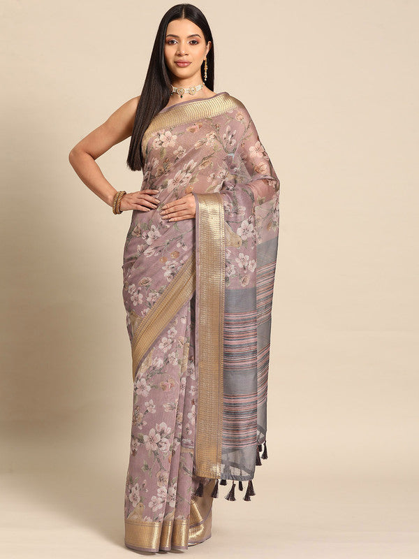 Multicolor Cotton Blend Printed Kalamkari Saree with Unstitched Blouse - Hiral Fashion