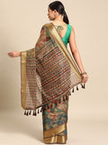 Multicolor Cotton Blend Printed Kalamkari Saree with Unstitched Blouse - Hiral Fashion