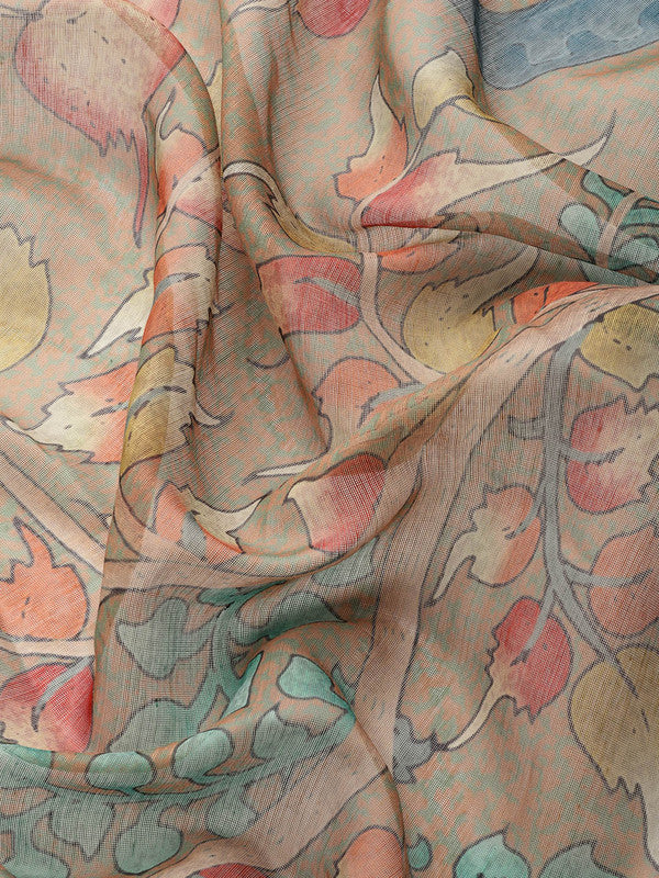 Multicolor Cotton Blend Printed Kalamkari Saree with Unstitched Blouse - Hiral Fashion