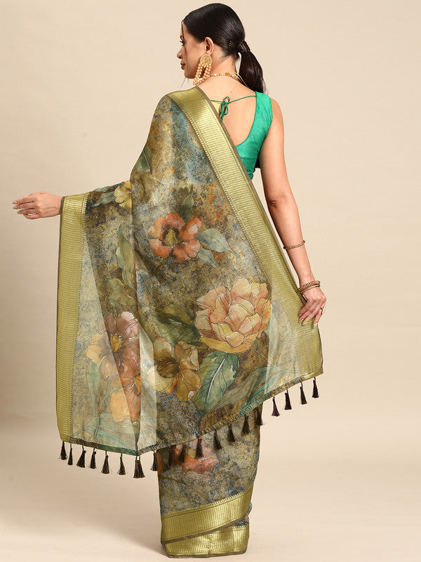 Multicolor Cotton Blend Kalamkari Printed Saree