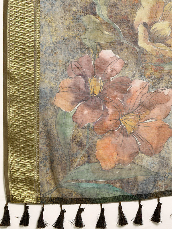 Multicolor Cotton Blend Kalamkari Printed Saree