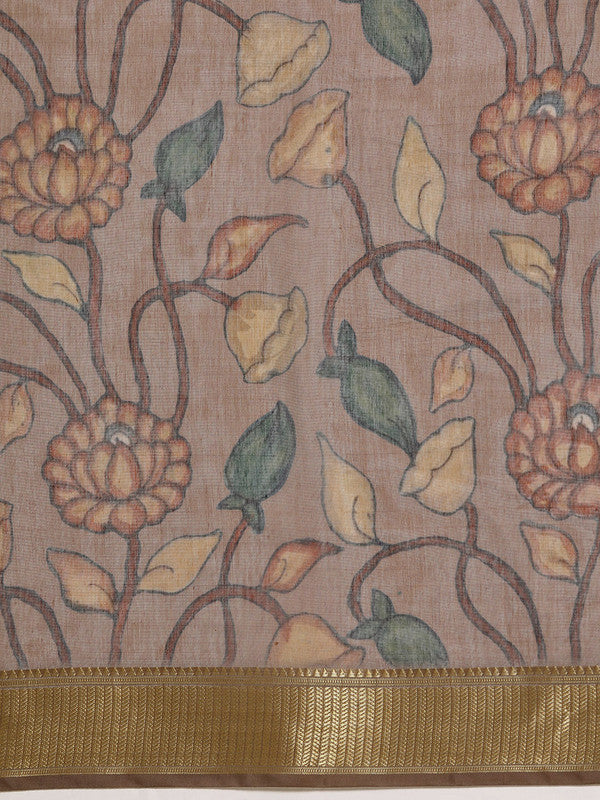 Multicolor Kalamkari Cotton Blend Printed Saree
