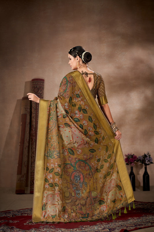 Multicolor Printed Kalamkari Saree in Breathable Cotton Blend