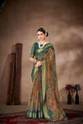 Multicolor Kalamkari printed cotton blend saree with unstitched blouse piece