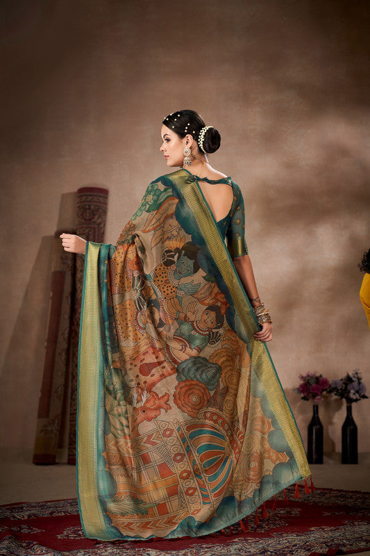 Multicolor Kalamkari Cotton Blend Printed Saree
