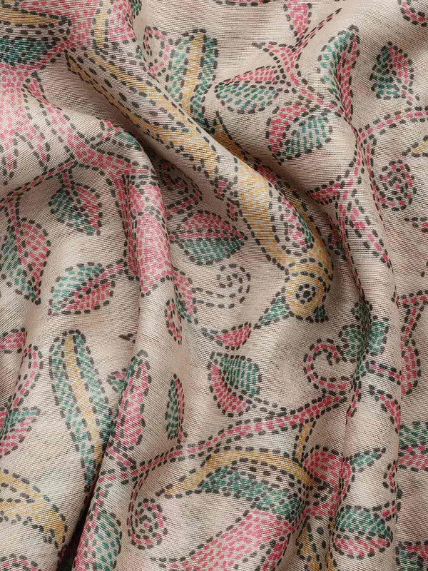 Multicolor Cotton Blend Printed Kalamkari Saree with Unstitched Blouse - Hiral Fashion