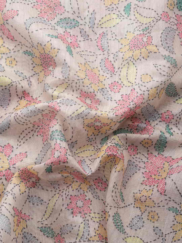 Multicolor Cotton Blend Printed Kalamkari Saree with Unstitched Blouse - Hiral Fashion