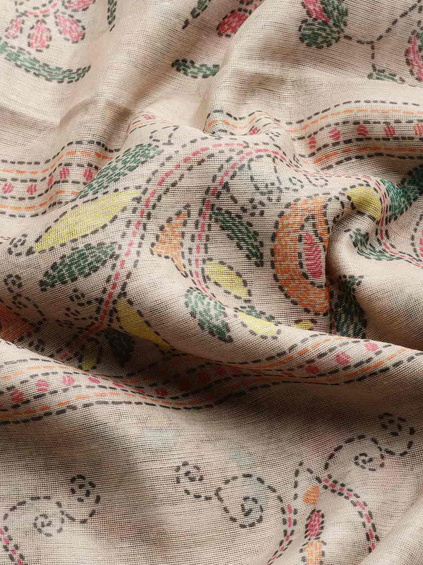 Multicolor Cotton Blend Printed Kalamkari Saree with Unstitched Blouse - Hiral Fashion
