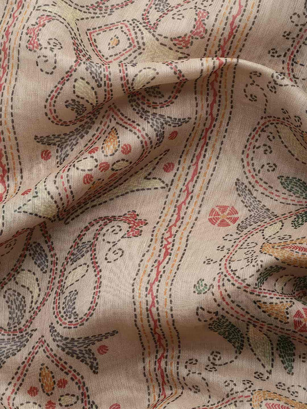 Off-White Multicolor Floral Kalamkari Cotton Blend Saree