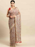 Multicolor floral printed cotton blend Kalamkari saree with unstitched blouse