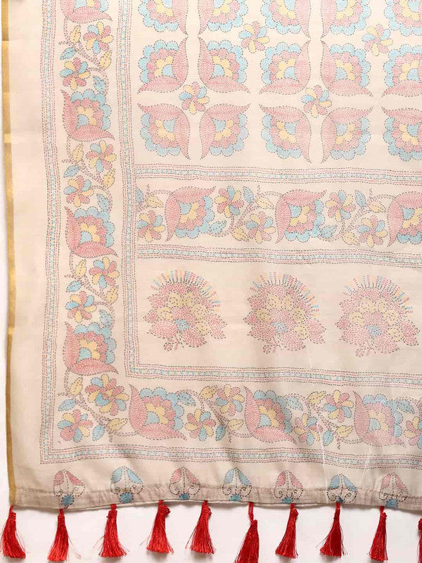 Multicolor Floral Printed Cotton Blend Kalamkari Saree