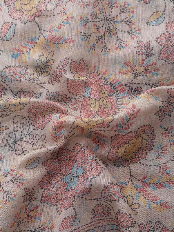 Multicolor Floral Printed Cotton Blend Kalamkari Saree