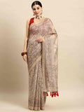 Multicolor Cotton Blend Printed Kalamkari Saree with Unstitched Blouse - Hiral Fashion