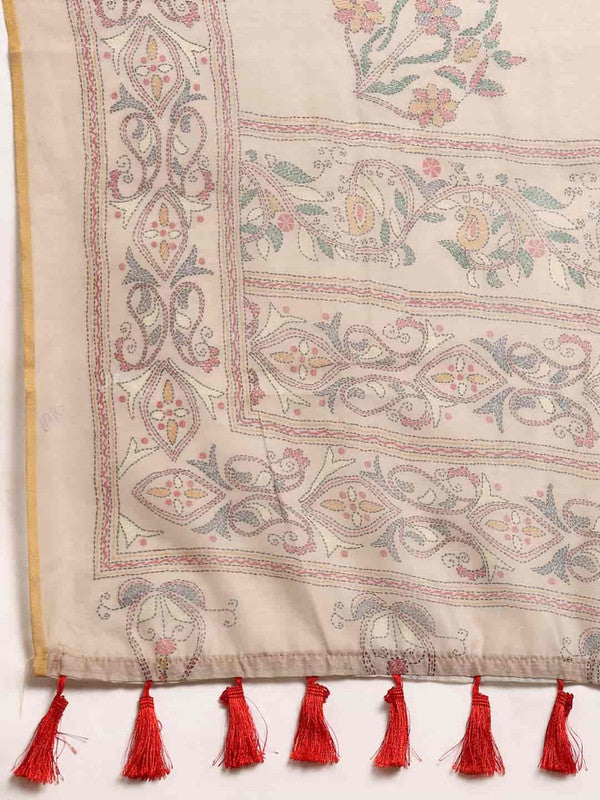 Multicolor Cotton Blend Printed Kalamkari Saree with Unstitched Blouse - Hiral Fashion