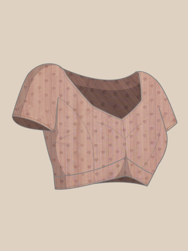 Peach Cotton Blend Saree with Traditional Madhubani Print