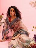 Beige cotton blend saree with traditional Madhubani prints and unstitched blouse piece