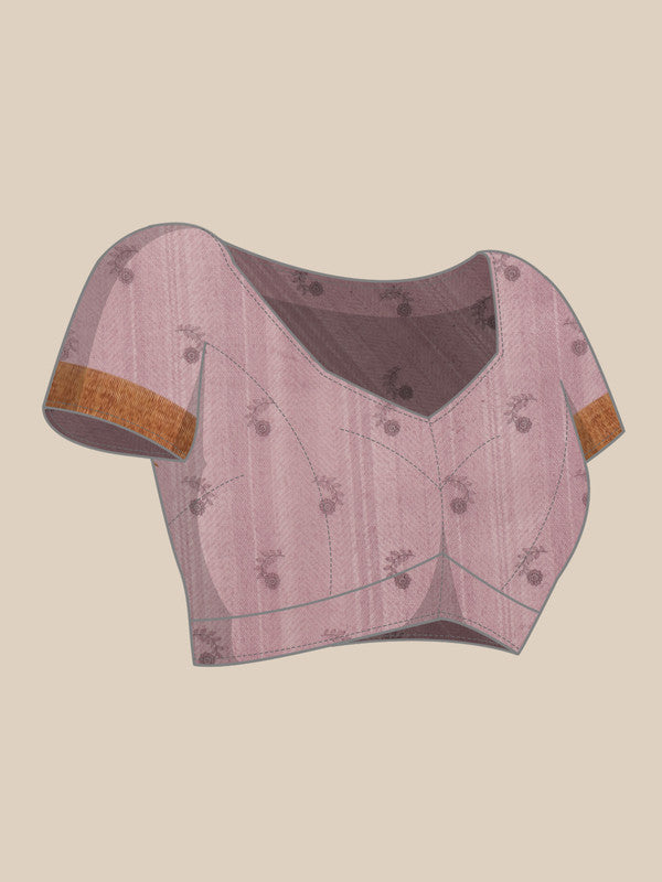 Pink Cotton Blend Madhubani Printed Saree with Blouse