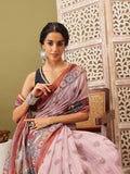 Rust Cotton Blend Saree with traditional Madhubani print and matching blouse