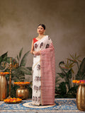 Beige Chanderi cotton blend saree with abstract digital print