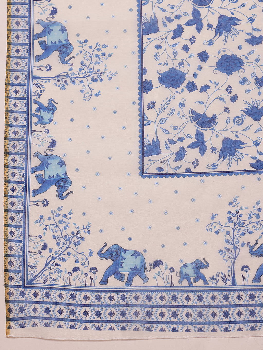 White Chanderi Cotton Blend Saree with Floral Digital Print