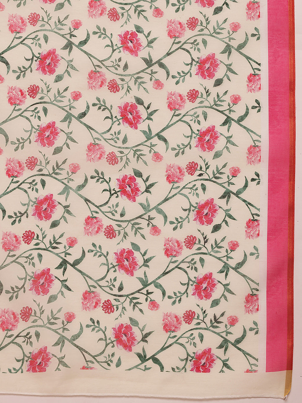 Green Chanderi Cotton Blend Saree with Floral Digital Print