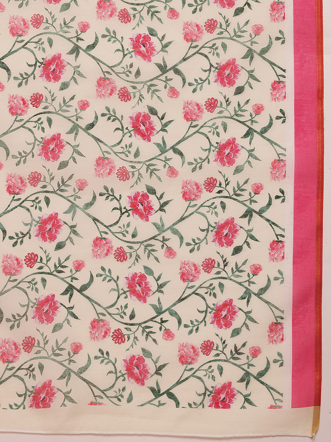 Green Chanderi Cotton Blend Saree with Floral Digital Print