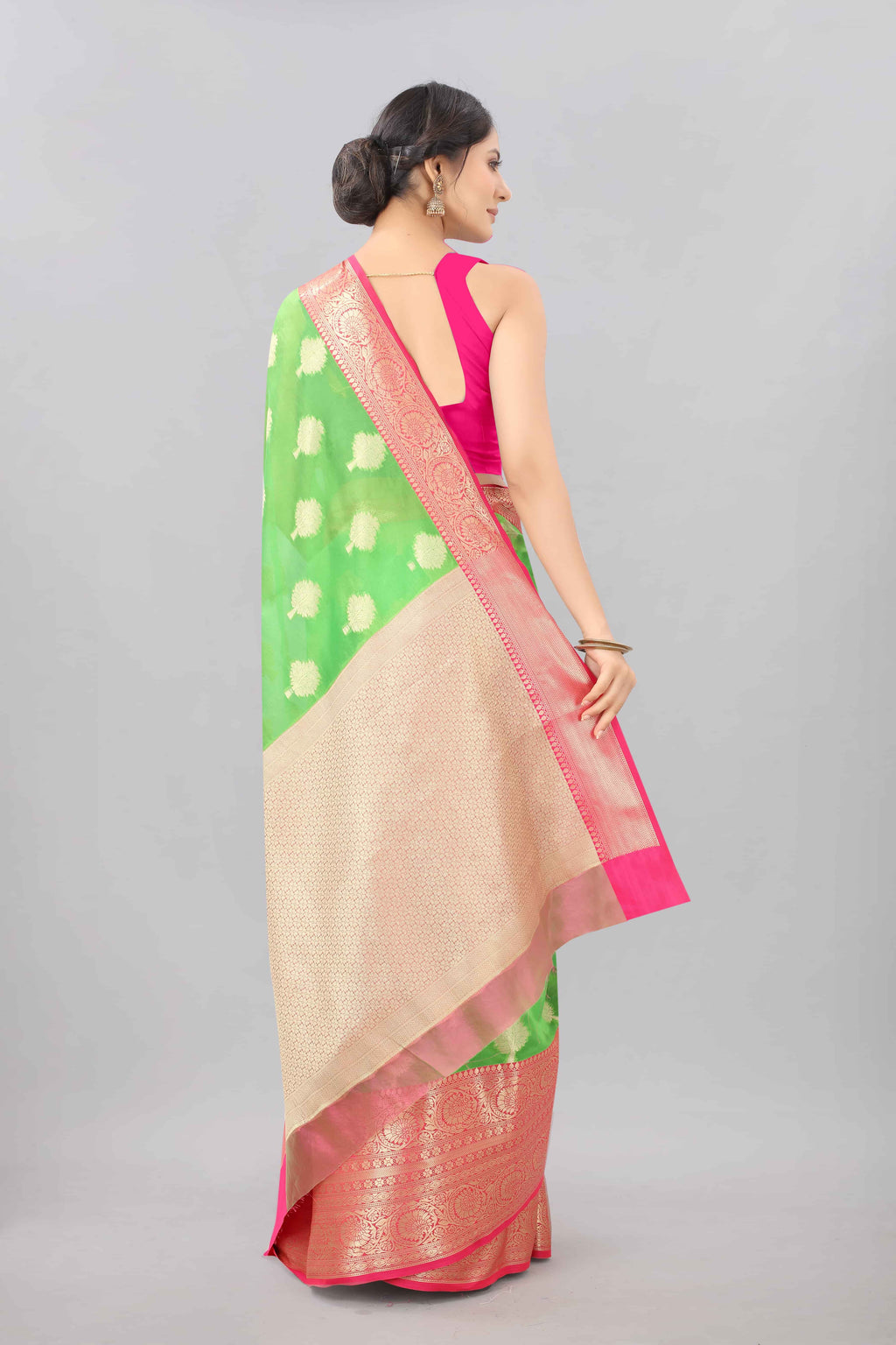 Green Banarasi Silk Blend Saree with Floral Woven Design