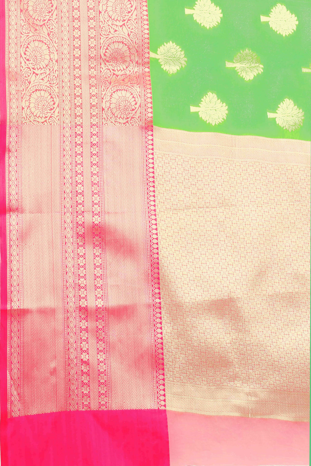Green Banarasi Silk Blend Saree with Floral Woven Design