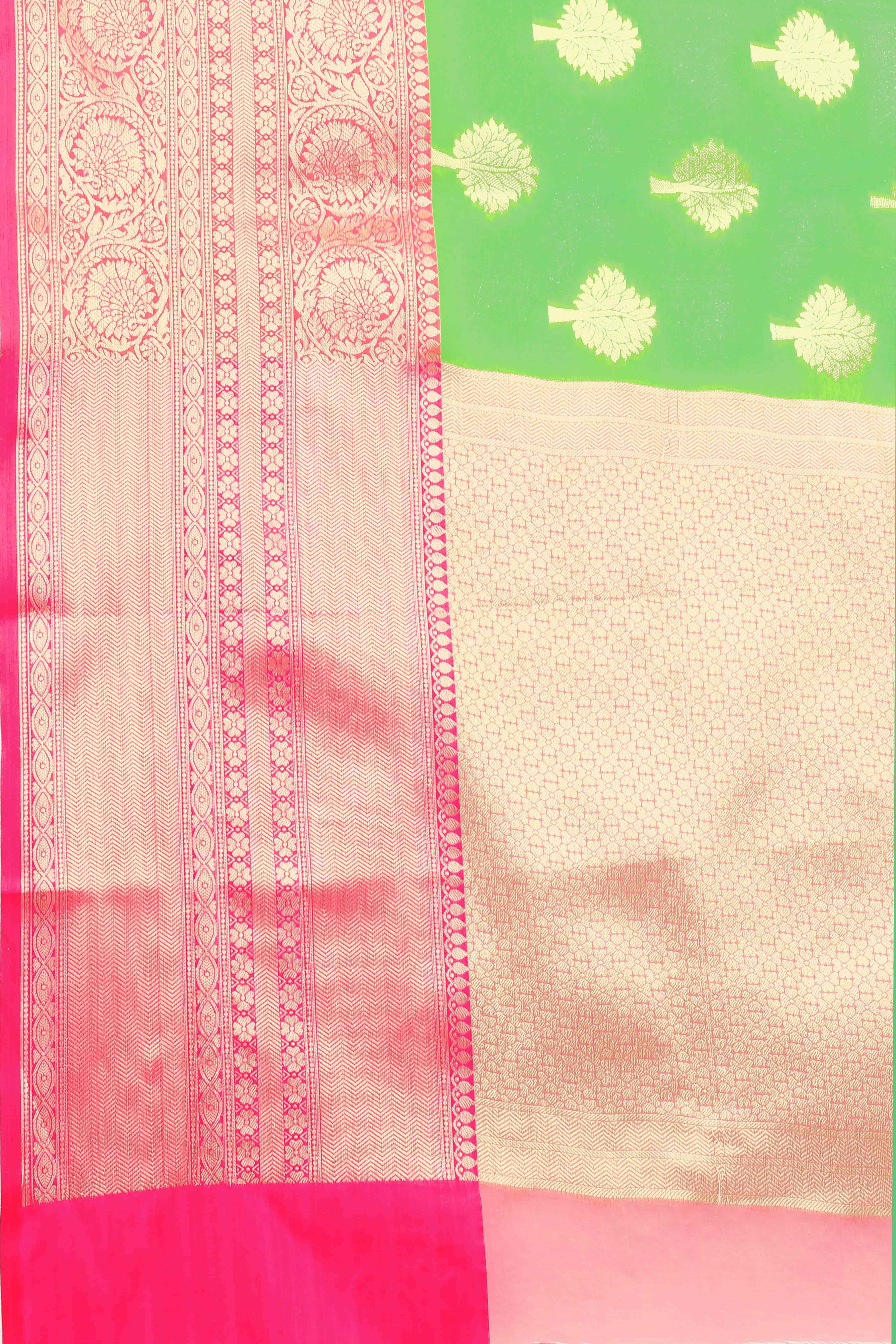 Green Banarasi Silk Blend Saree with Floral Woven Design