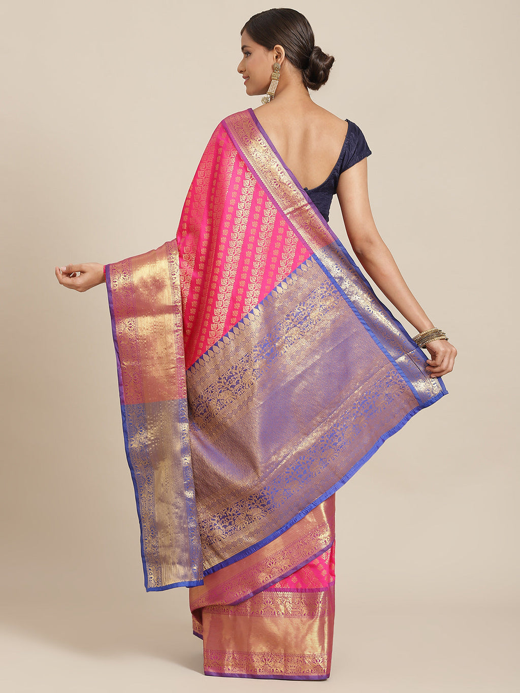 Pink Banarasi Silk Blend Saree with Abstract Woven Design