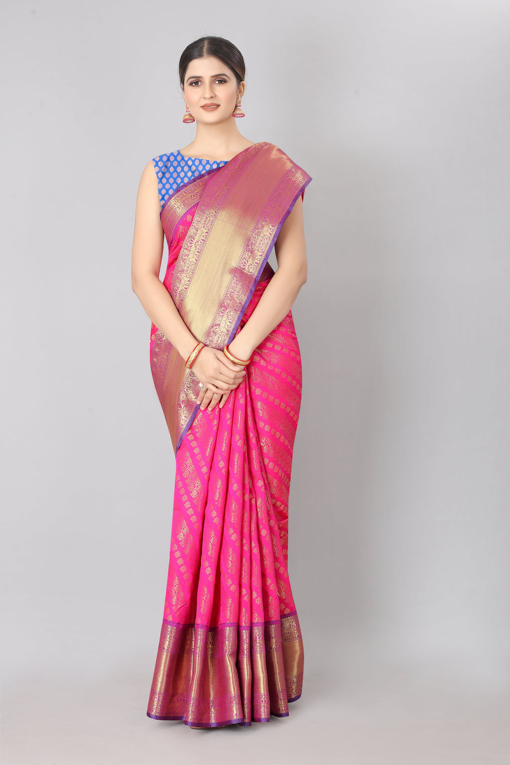 Pink Banarasi Silk Blend Saree with Abstract Woven Design