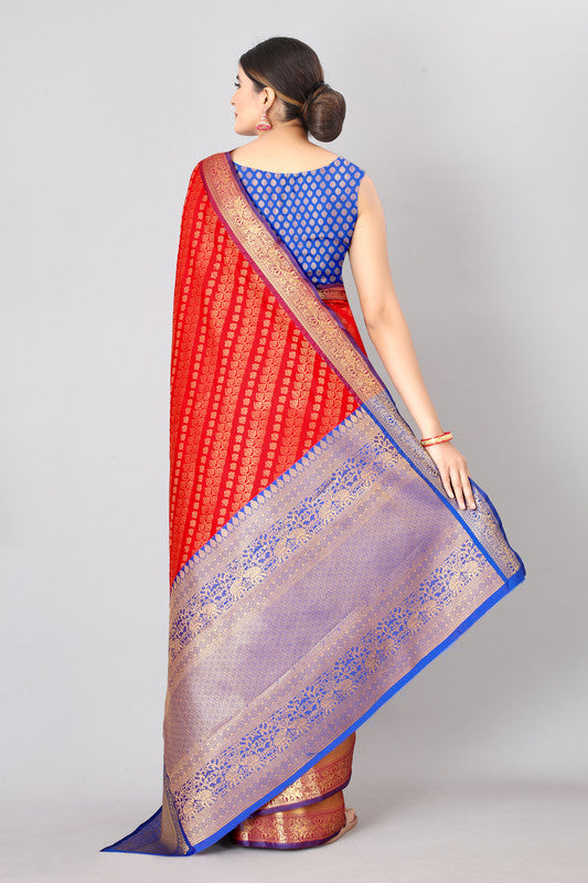 Red Silk Blend Woven Zari Abstract Print Saree with Blouse