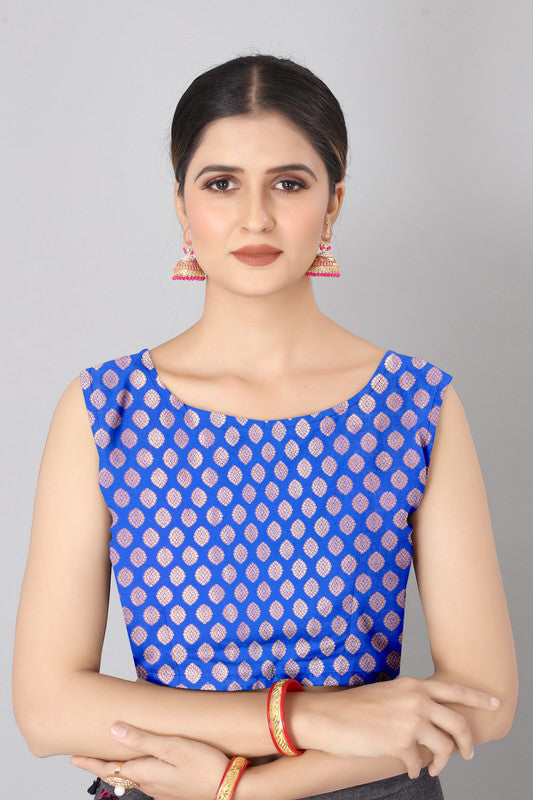 Red Silk Blend Woven Zari Abstract Print Saree with Blouse