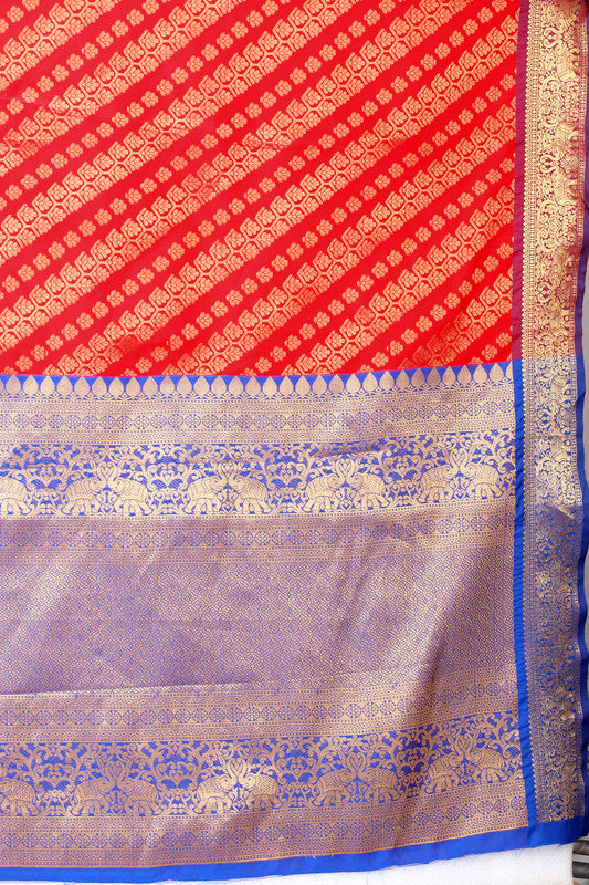Red Silk Blend Woven Zari Abstract Print Saree with Blouse