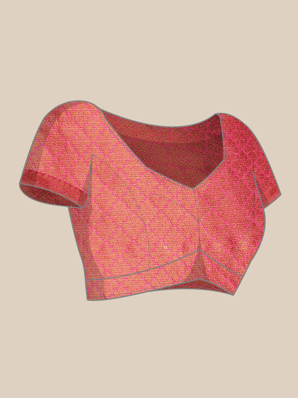 Beige Jute Silk Geometric Zari Woven Saree with Blouse