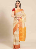 Beige Jute Silk saree featuring modern geometric embellishments