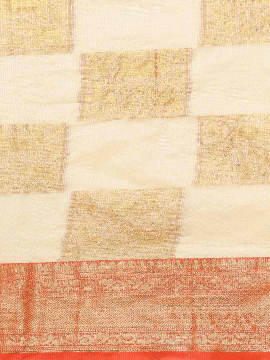 Beige Jute Silk Embellished Geometric Saree with Blouse