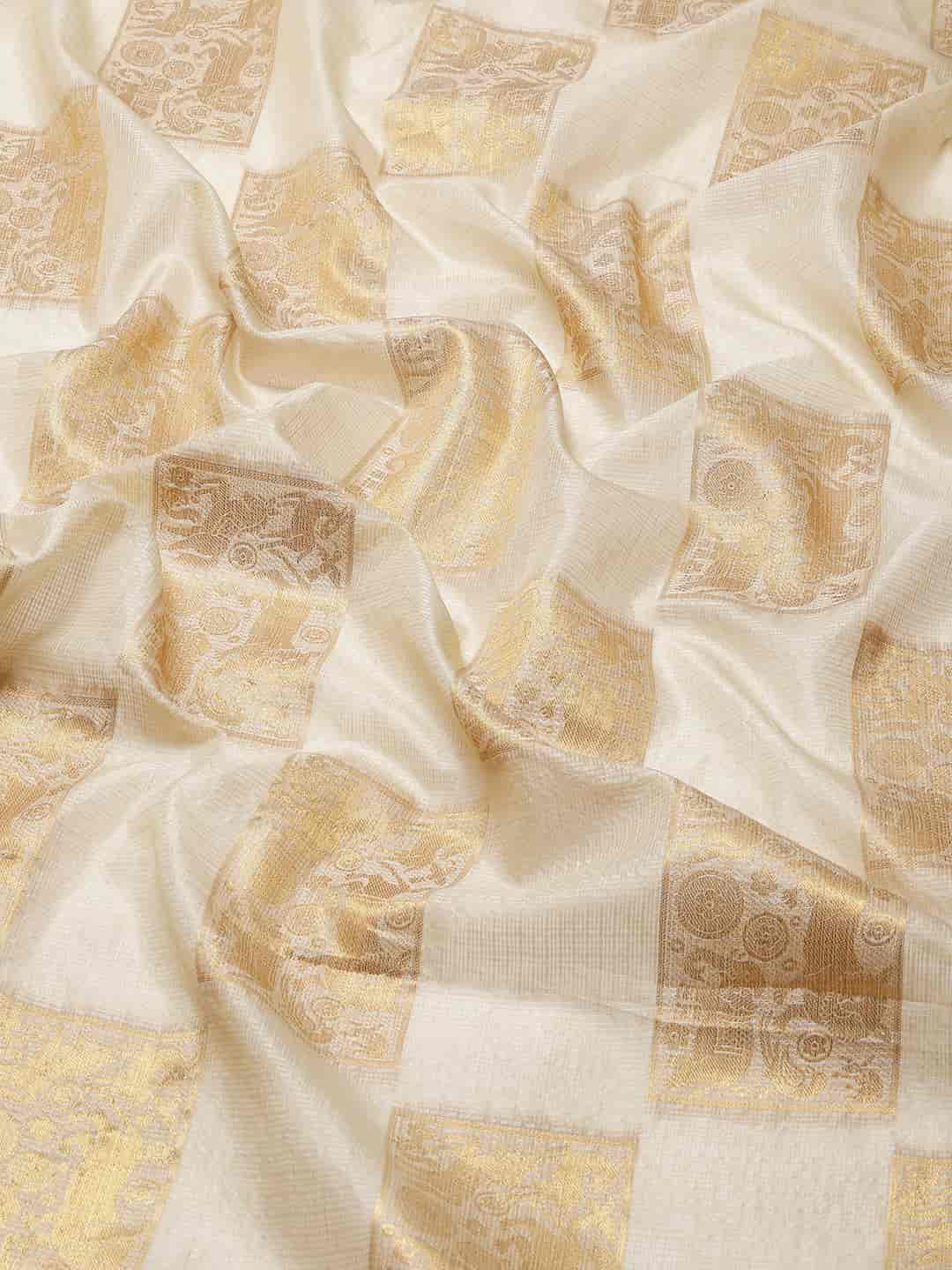 Beige Jute Silk Embellished Geometric Saree with Blouse