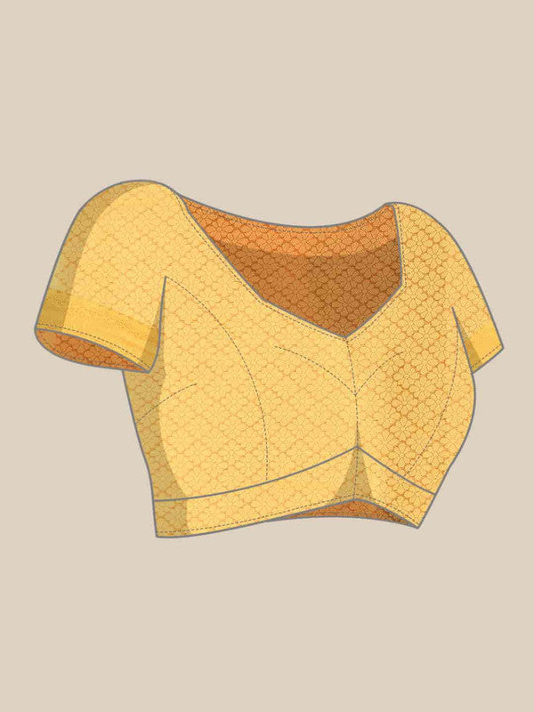Beige Jute Silk Saree with Geometric Embellishments & Blouse Piece
