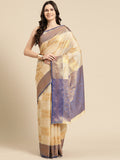 Beige jute silk saree with geometric woven zari design and blouse piece