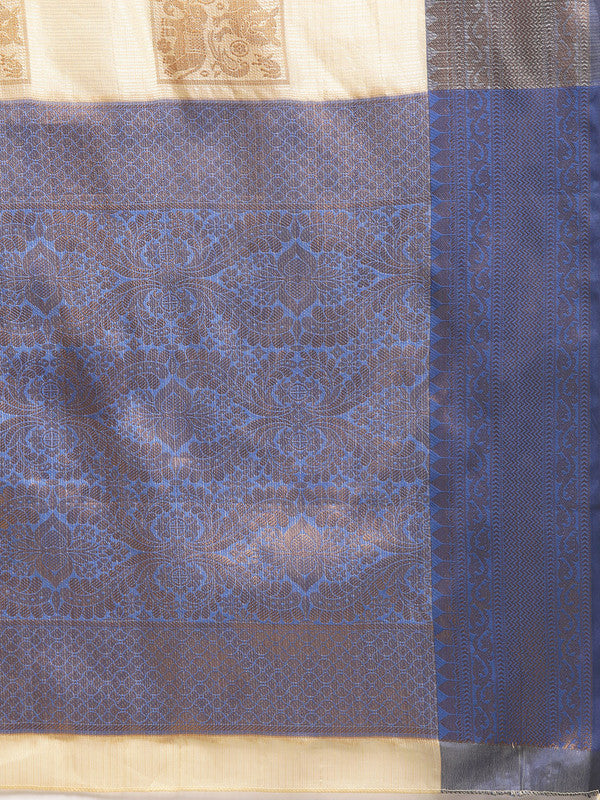 Beige Jute Silk Woven Zari Geometric Saree with Blouse Piece