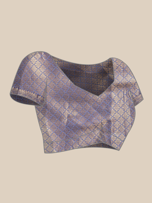 Beige Jute Silk Woven Zari Geometric Saree with Blouse Piece