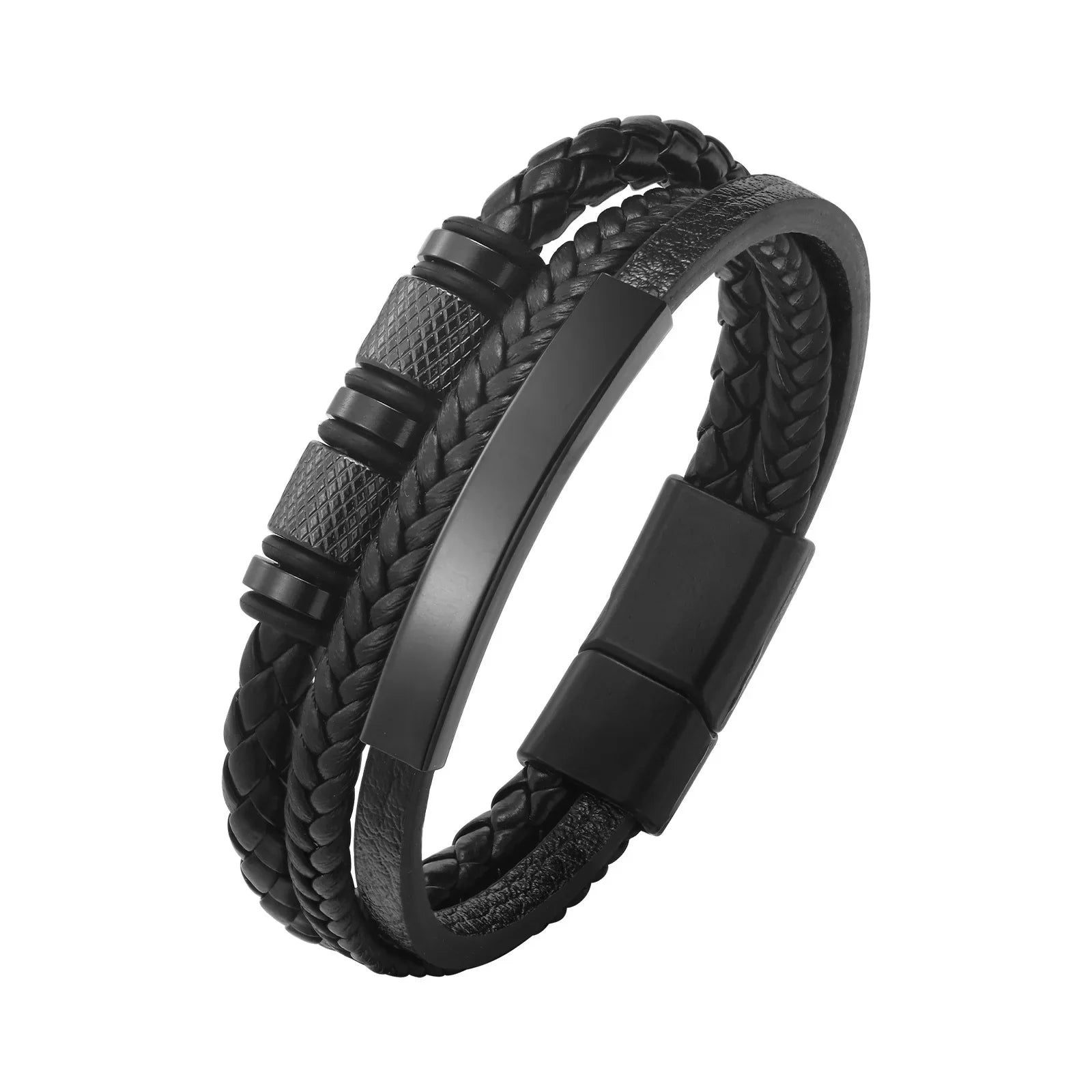 Vnox Personalized Braided Leather Bracelet for Men Handmade Triple Woven Pu Leather Bracelet Custom Name Text Jewelry Gifts
