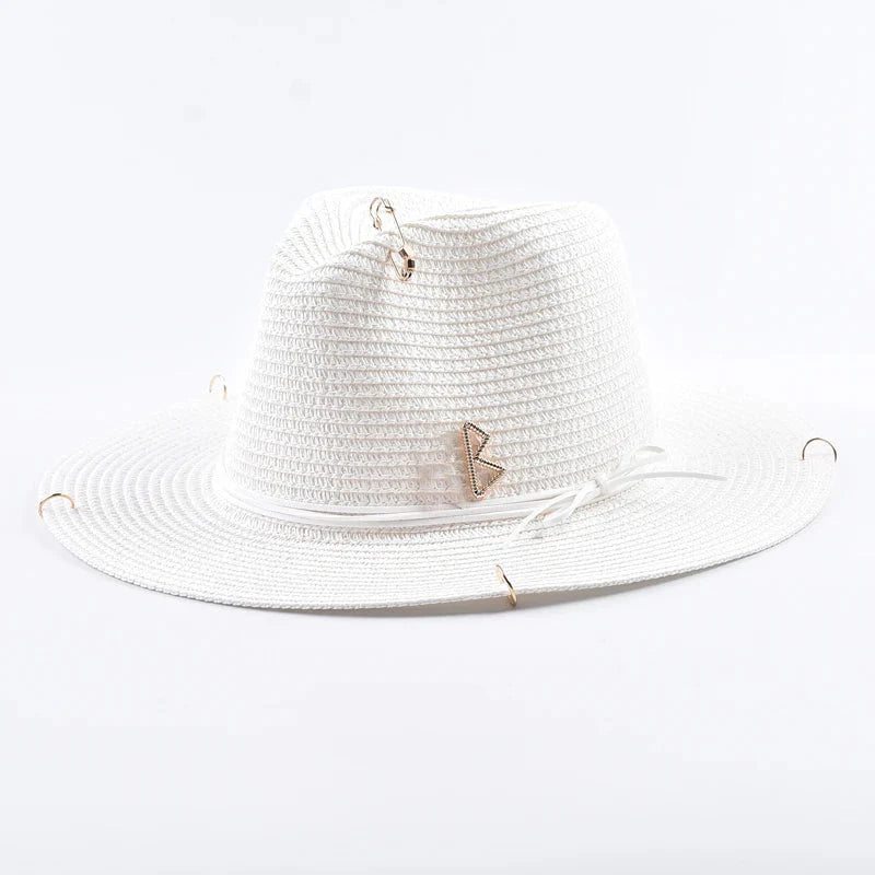 Unisex Metal Letter Straw Panama Hat