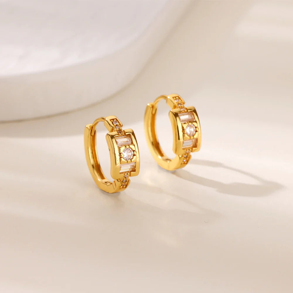 Round Shiny Zirconia Earrings for Women Stainless Steel Gold Color Piercing Earrings 2025 New Fashion Jewelry Mother's Day Gift