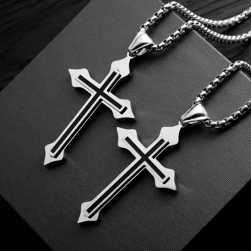 Cross Pendant Gold/Silver Plated Necklace Stainless Steel Link Chain Charm Choker Statement Men Jewelry Accessories Gifts