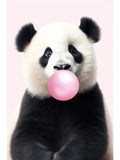 Cute Pink Panda Giraffe Bunny Cheetah Zebra Blowing Bubble Gum Poster Nursery Canvas Painting for Kids Room Animal Print Decor