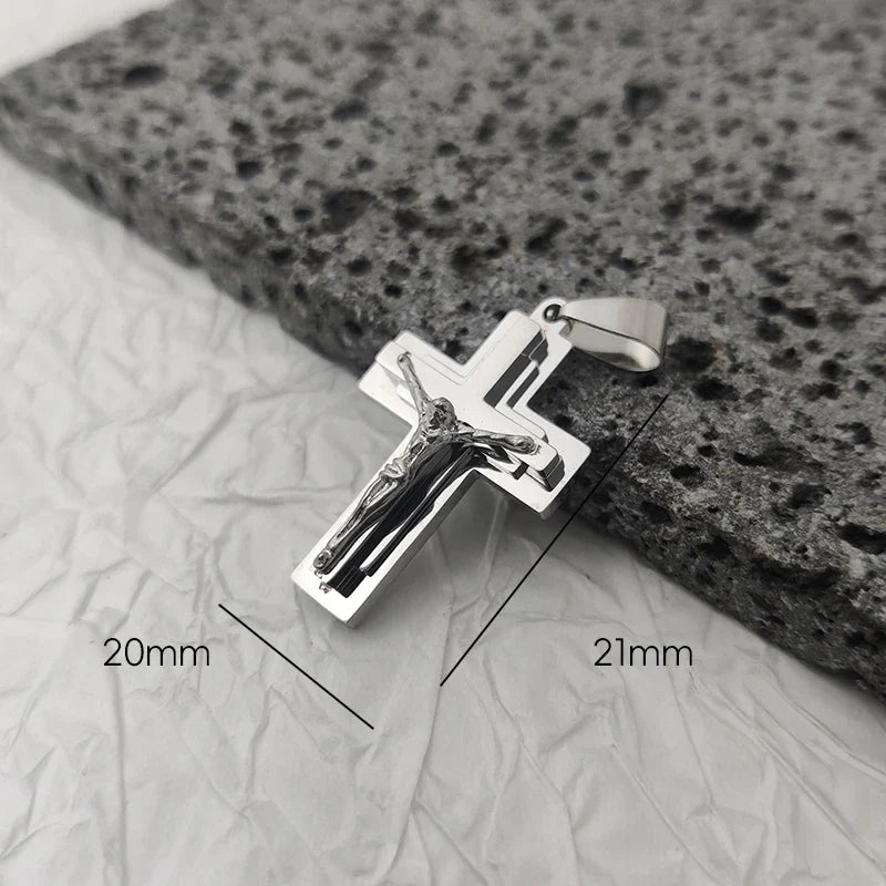 New Design 18K Gold Plated Waterproof Stainless Steel Jesus Cross Pendant For Men Religious Charms
