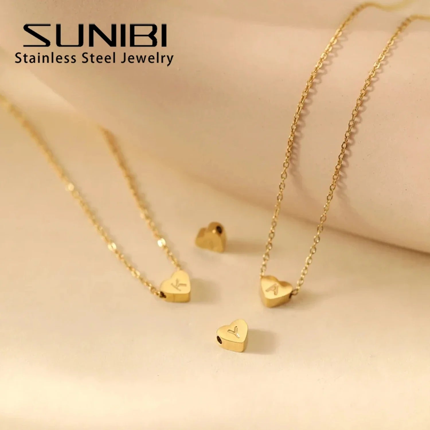 SUNIBI Initial Name Heart Shape Pendant For Necklaces Stainless Steel Necklace for Women Bracelet Make Earrings Jewelry